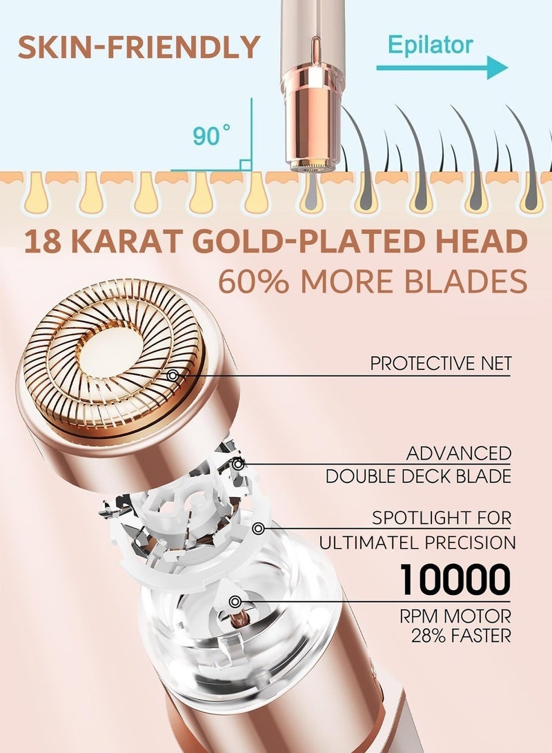 Facial Hair Removal for Women, Painless Epilator Hair Remover Device with 2 Pcs Replacement Heads , USB Rechargeable Face Electric Razor and Trimmer for ladies Lip, Chin, Arms - Image 4